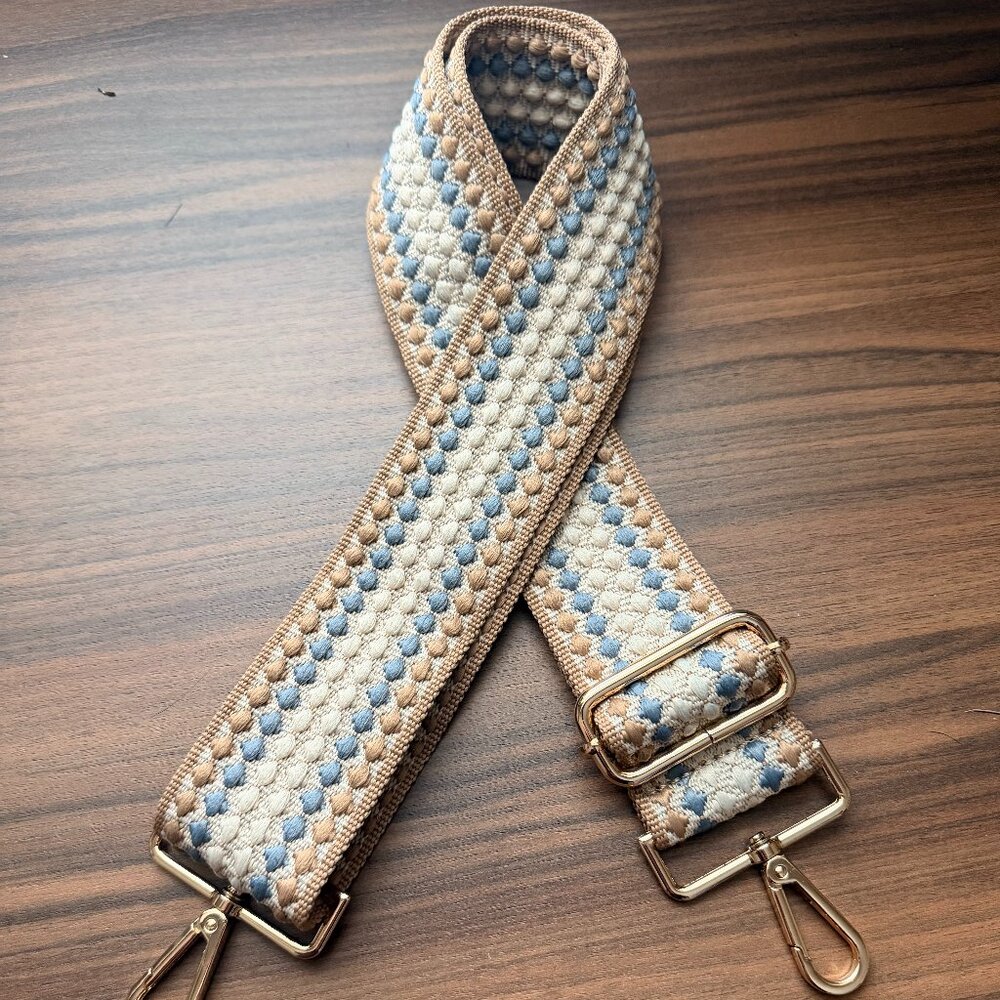 Crossbody Bag Strap - Camel/Beige/Light Blue with Gold Hardware